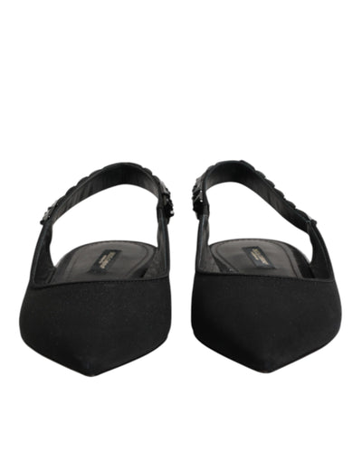 Dolce & Gabbana Black Crystal Charmeuse Slingback Shoes
