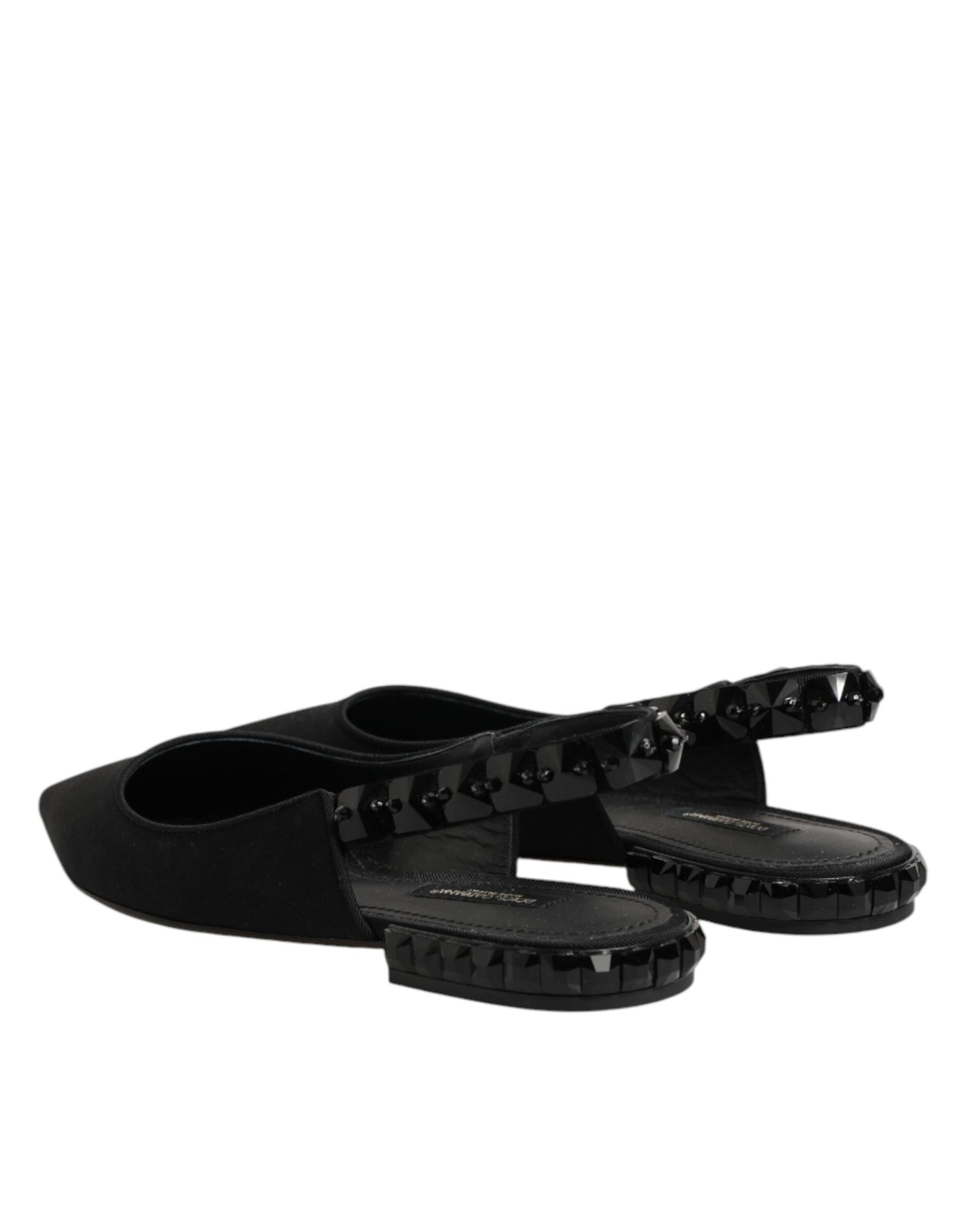 Dolce & Gabbana Black Crystal Charmeuse Slingback Shoes