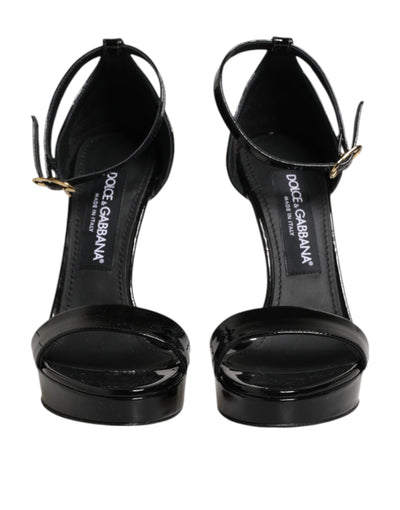 Dolce & Gabbana Black Leather Platform Keira Sandals Shoes