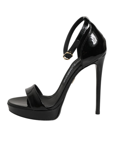 Dolce & Gabbana Black Leather Platform Keira Sandals Shoes