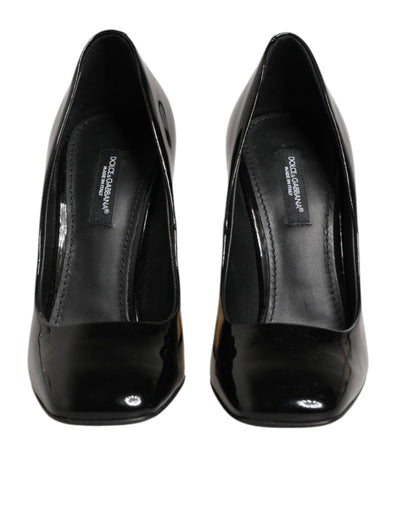 Dolce & Gabbana Black Gold Patent Leather Logo Heels Pumps Shoes