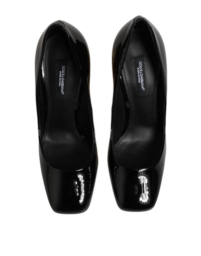Dolce & Gabbana Black Gold Patent Leather Logo Heels Pumps Shoes