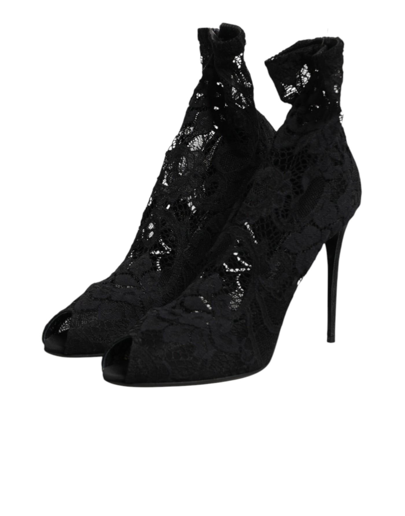 Dolce & Gabbana Black Stretch Taormina Lace Boots Shoes