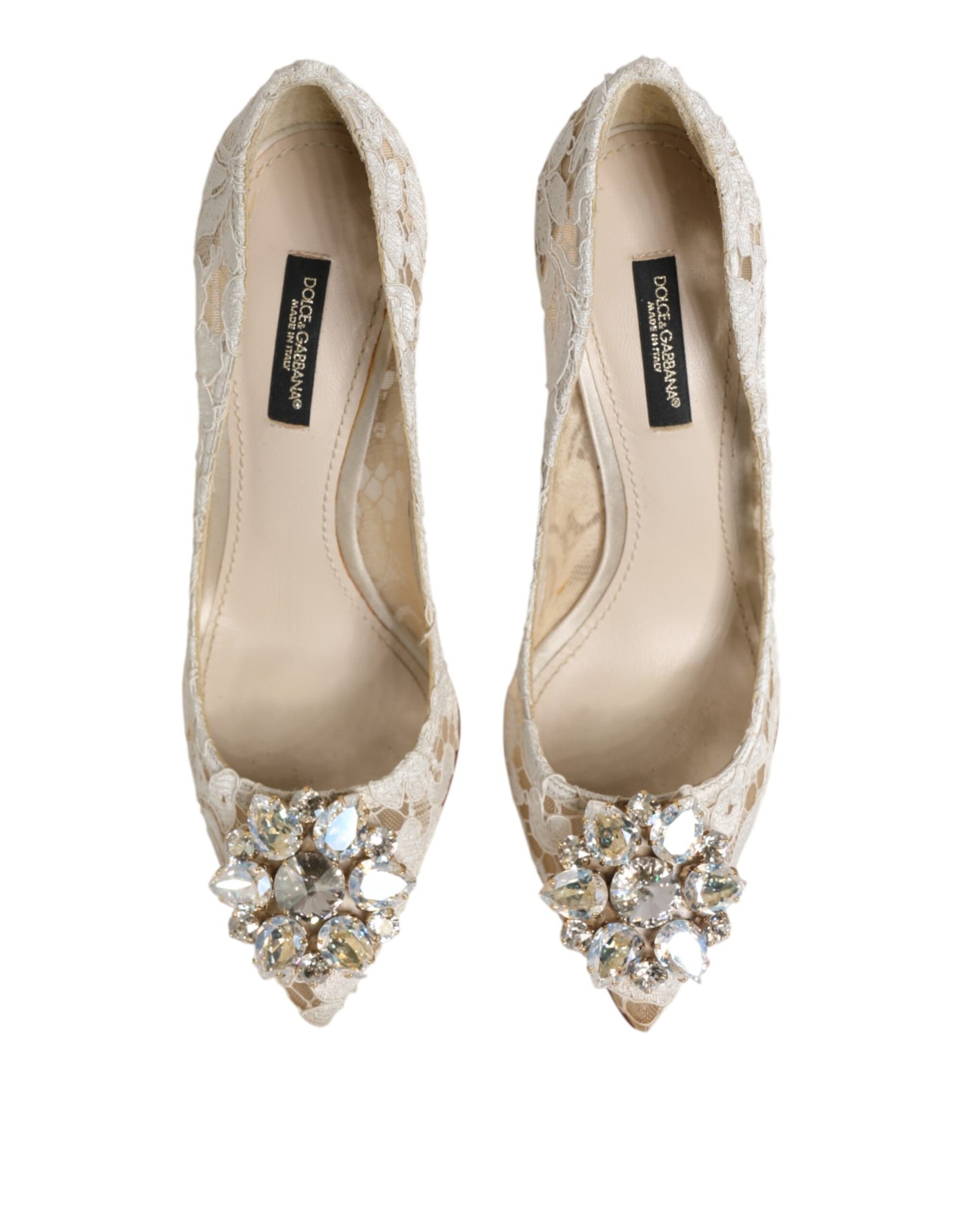 Dolce & Gabbana White Taormina Lace Crystal Heel Pumps Shoes