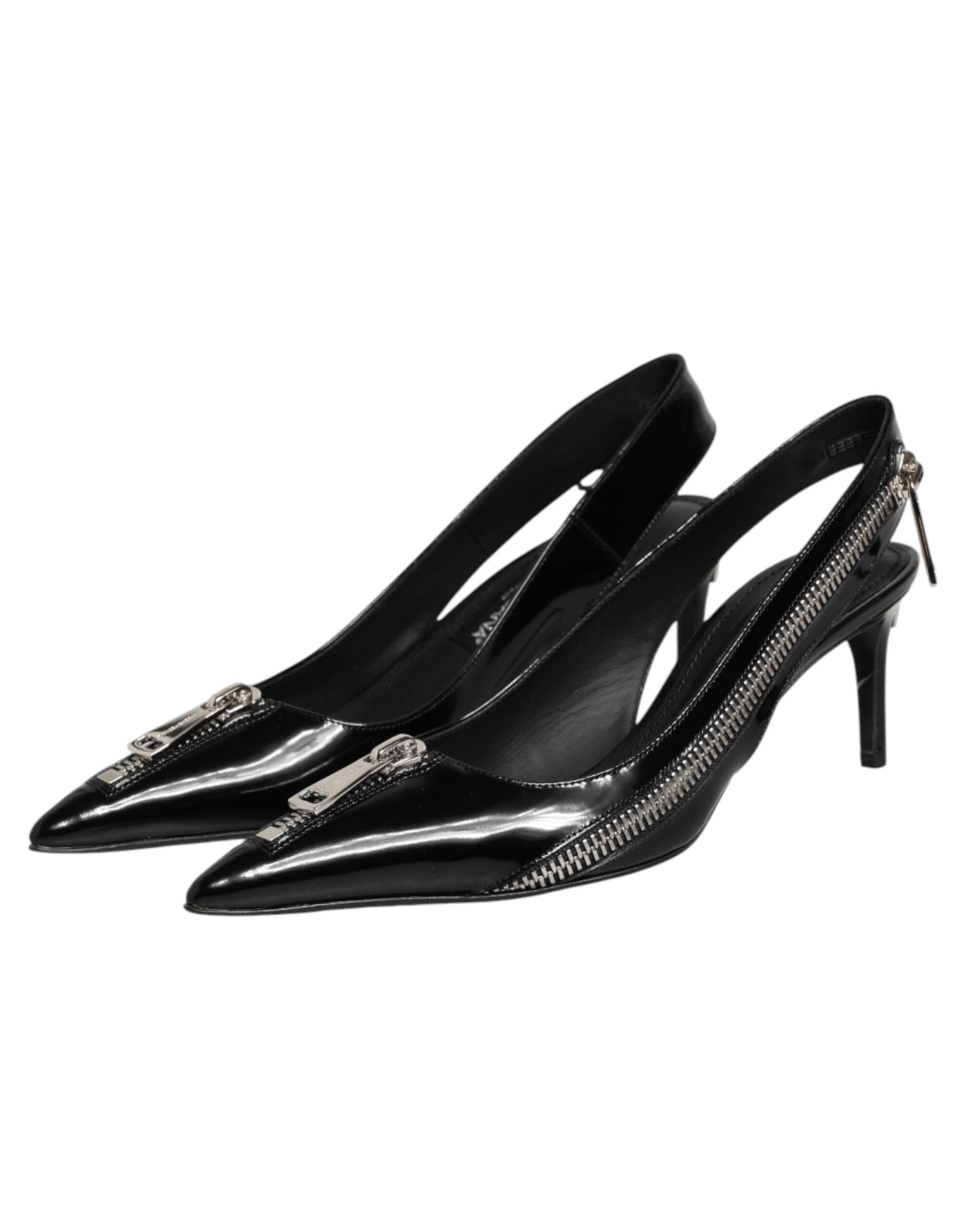 Dolce & Gabbana Black Zipper Leather Heels Slingbacks Shoes
