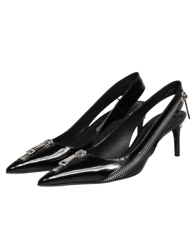 Dolce & Gabbana Black Zipper Leather Heels Slingbacks Shoes