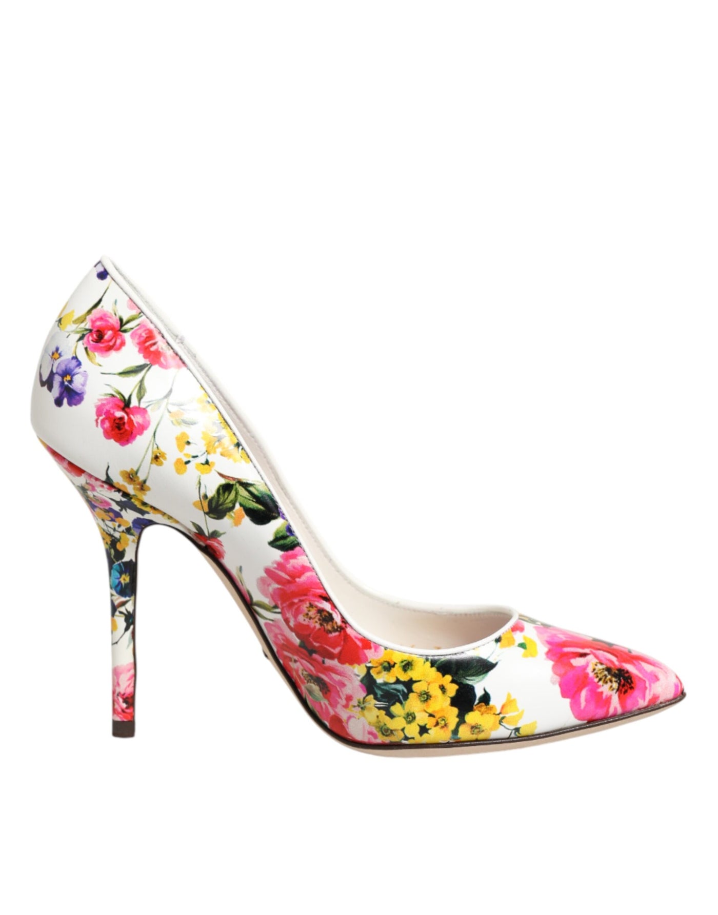 Dolce & Gabbana White Floral Leather High Heels Pumps Shoes