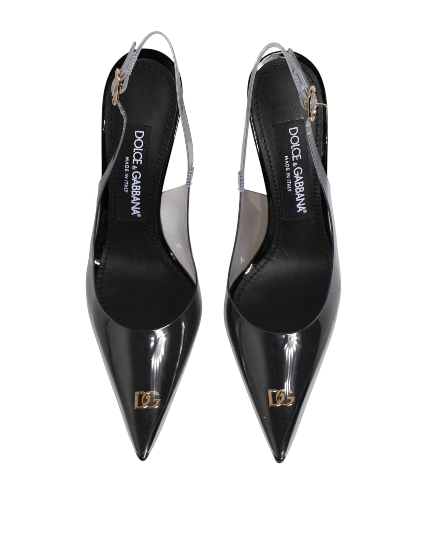 Dolce & Gabbana Black Leather Clear PVC Slingback Pumps Shoes