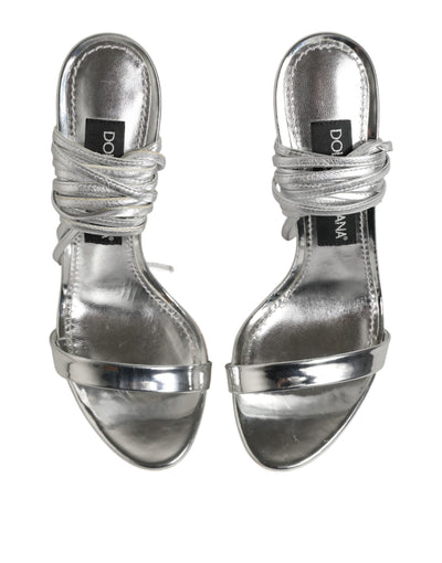 Dolce & Gabbana Silver Strappy High Heels Sandals Shoes