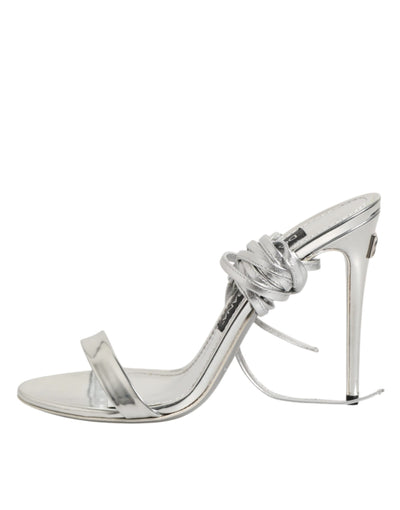Dolce & Gabbana Silver Strappy High Heels Sandals Shoes