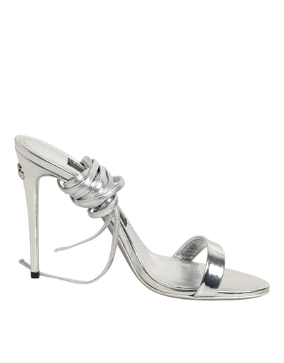 Dolce & Gabbana Silver Strappy High Heels Sandals Shoes