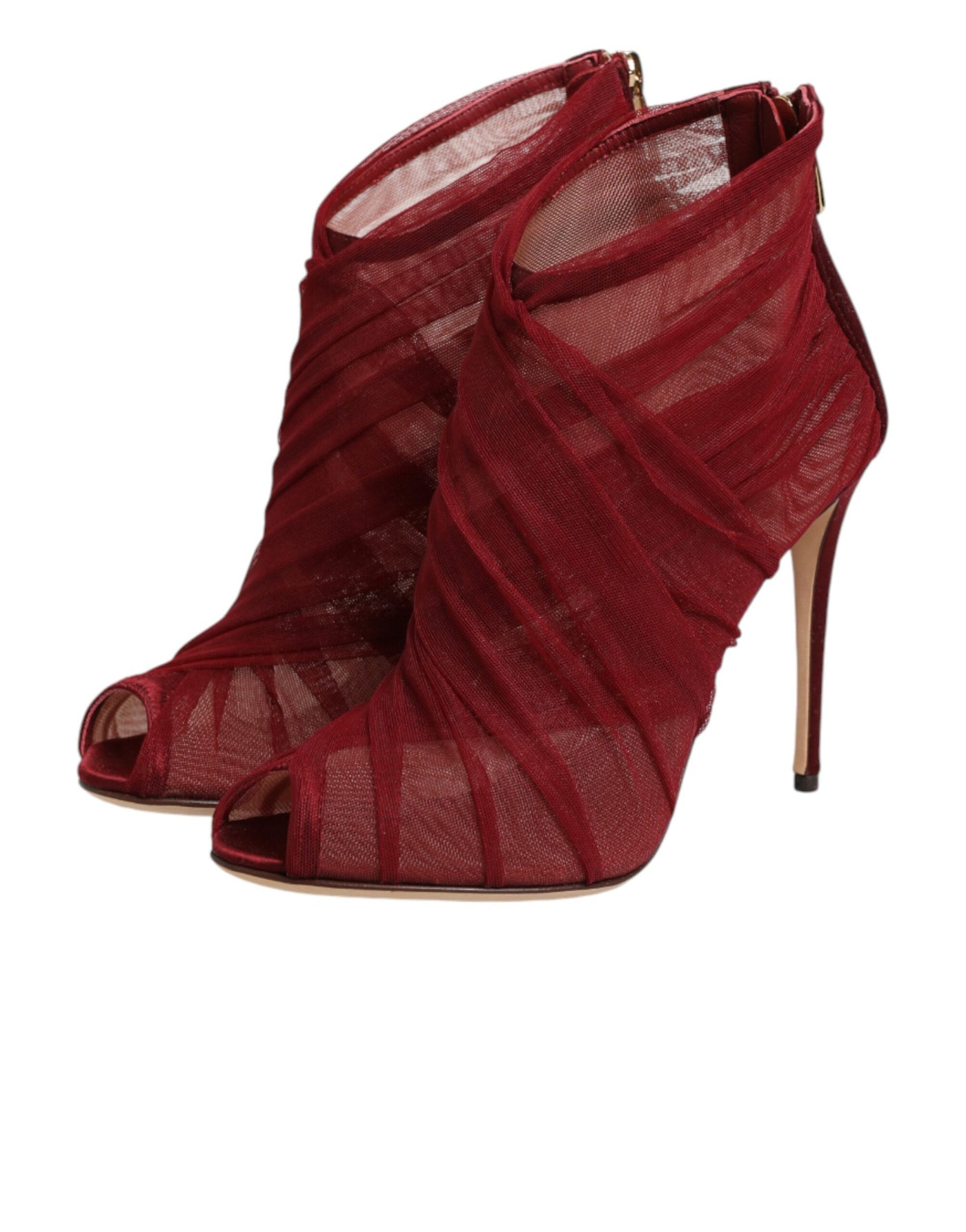 Dolce & Gabbana Red Tulle Ankle Boots Stiletto Heels Shoes
