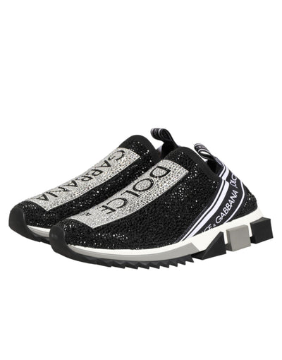 Dolce & Gabbana Black Silver Slip On Sorrento Sneakers Shoes