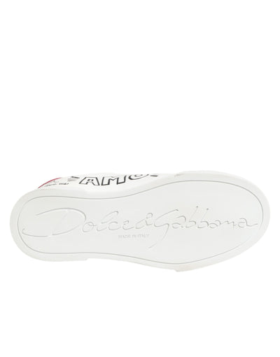 Dolce & Gabbana White Leather Graffiti Low Top Sneakers Shoes