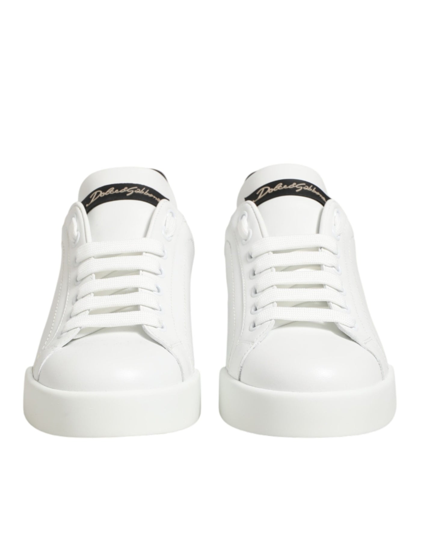 Dolce & Gabbana White Leather Lace Up Low Top Sneakers Shoes