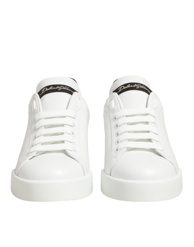 Dolce & Gabbana White Leather Lace Up Low Top Sneakers Shoes