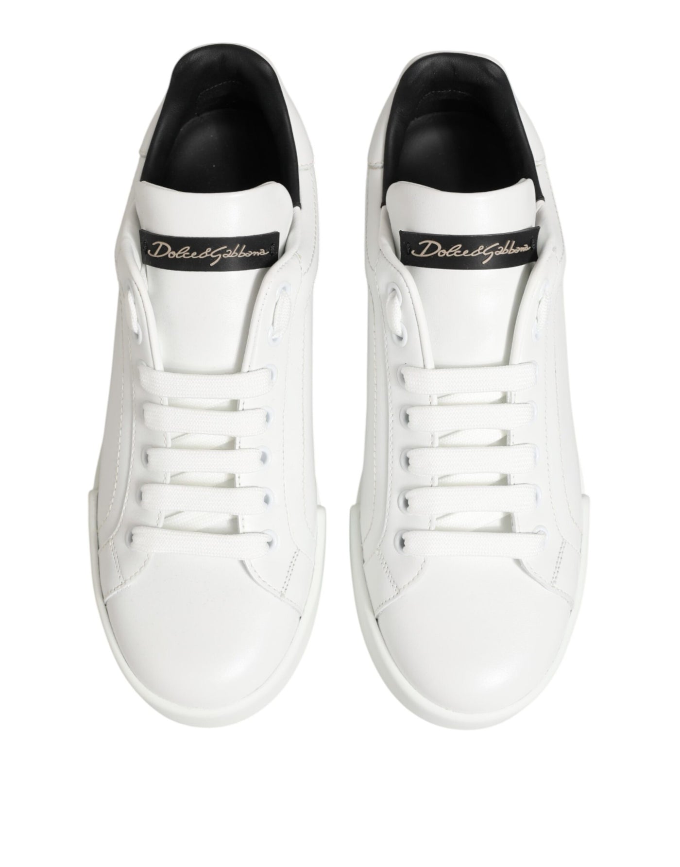 Dolce & Gabbana White Leather Lace Up Low Top Sneakers Shoes