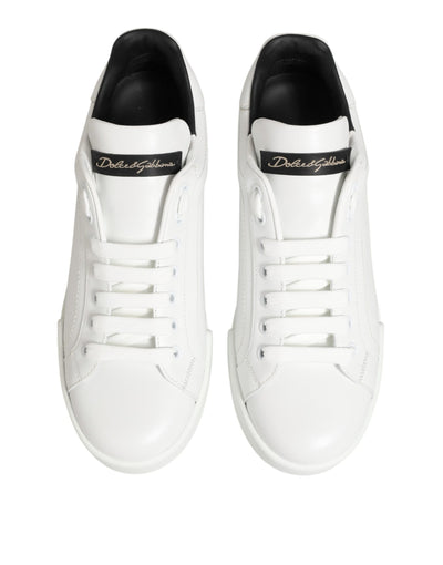 Dolce & Gabbana White Leather Lace Up Low Top Sneakers Shoes