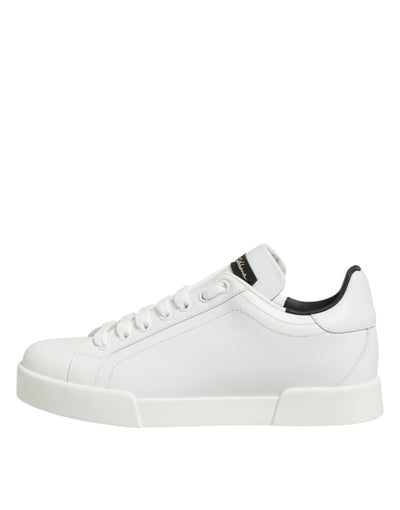 Dolce & Gabbana White Leather Lace Up Low Top Sneakers Shoes