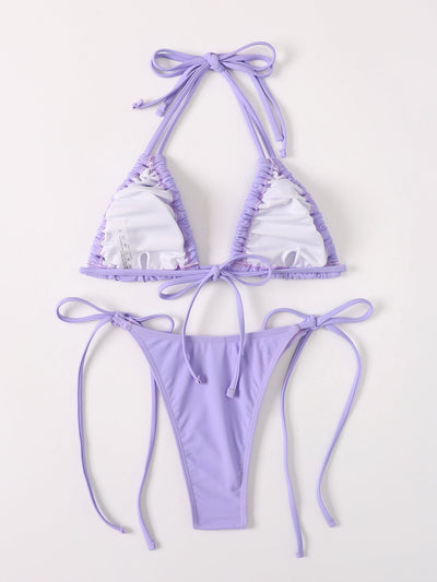 Women Drawstring Lace Split Swimsuit Sexy Bikini