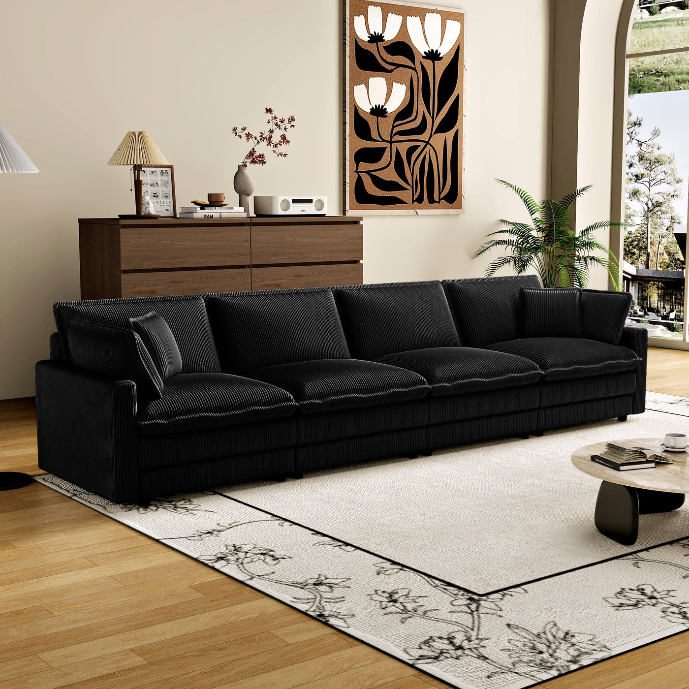Modular Sectional Sofa,Deep Seat Couch for Living Room , 4 Pillow, Modern L-Shaped Sofa for Living Room Bedroom Apartment,BLACK