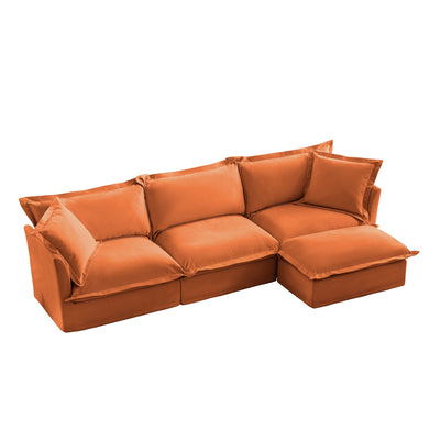 L-Shaped Slipcovered Sectional Sofa Couch, Comfy Chenille Deep Seat Cloud Couch with Convertible Ottoman & 2 Big Pillows, Modern Oversized 3 Seater Slipcovered Sofa Set for Living Room Office, Orange