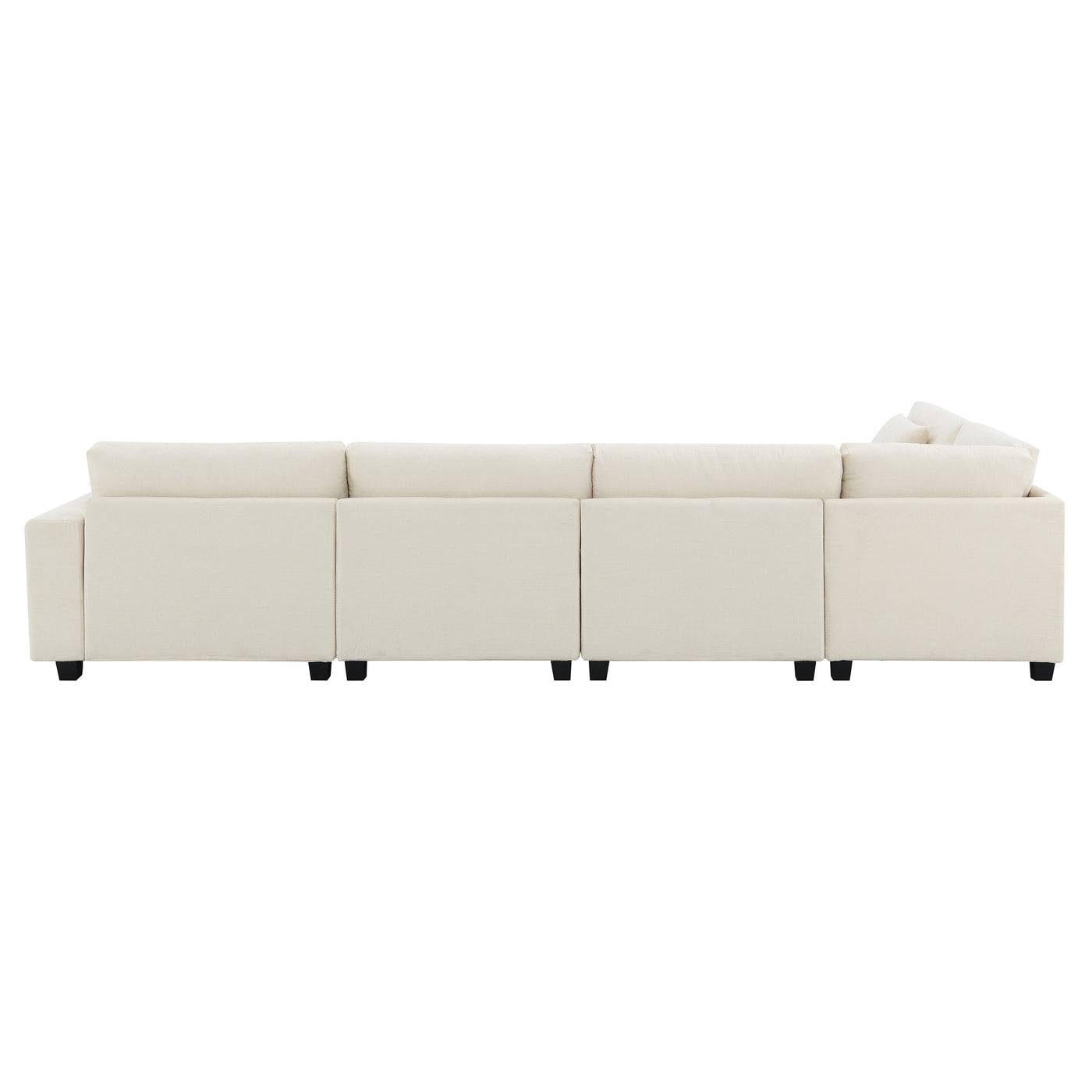 Chenille U Shaped Sectional Sofa with Ottoman, Storage, Cup Holders, and USB Ports, Off White, 128*67'