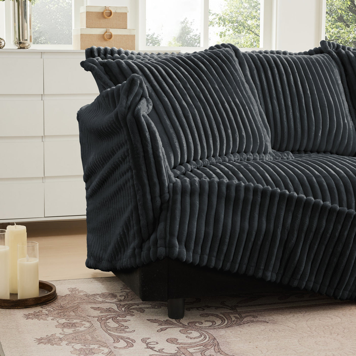 Slipcovered U Shape Sectional Wide and Deep Seat Sofa Couch, 4 Seater Sofa with French Edges Design Multiple Big Pillows, Soft Deep Seat Comfy Cloud Couch for Living Room, Apartment, Gray Corduroy