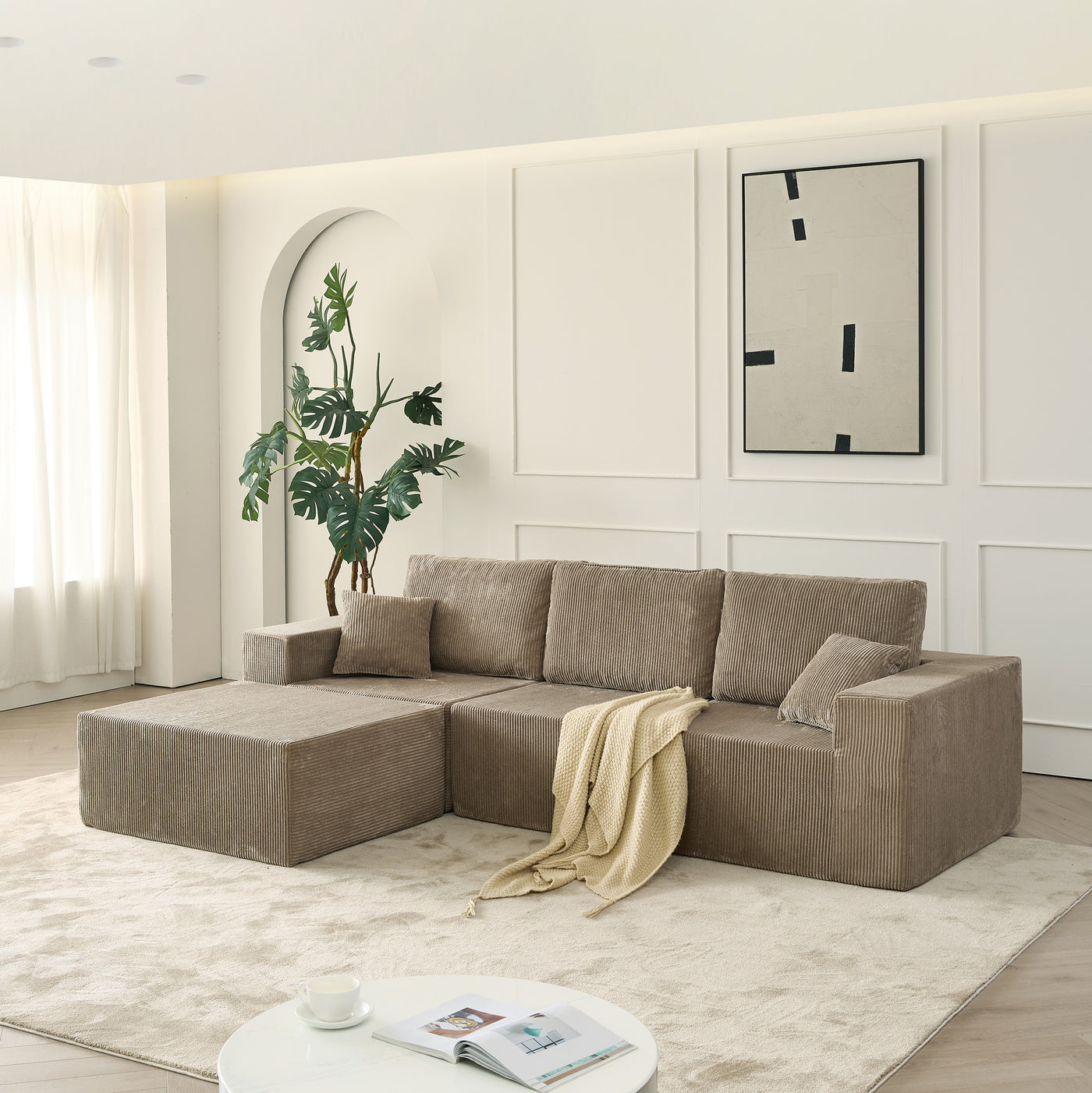 110' Cloud Modular Sectional Sofa,Boneless Couch, No Assembly, 3 seater with Ottoman & 2 Pillows, Perfect for Living Rooms and Bedrooms  grey