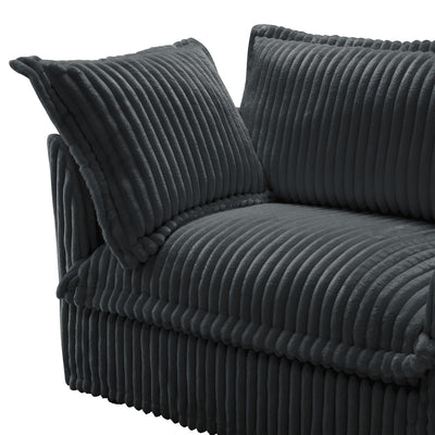 Slipcovered U Shape Sectional Wide and Deep Seat Sofa Couch, 4 Seater Sofa with French Edges Design Multiple Big Pillows, Soft Deep Seat Comfy Cloud Couch for Living Room, Apartment, Gray Corduroy