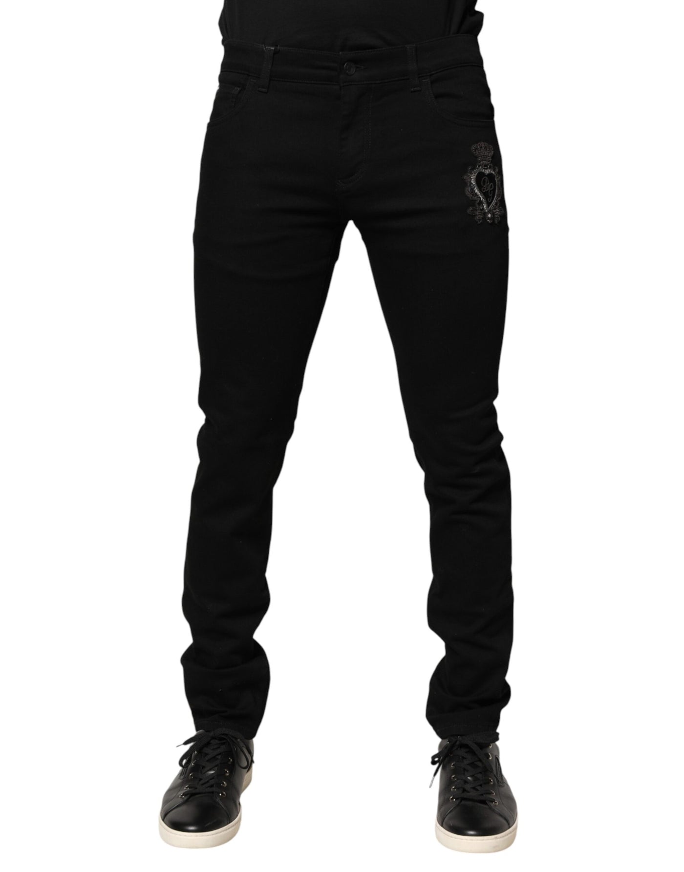 Dolce & Gabbana Black Sacred Heart Men Cotton Denim Jeans