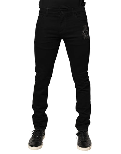 Dolce & Gabbana Black Sacred Heart Men Cotton Denim Jeans