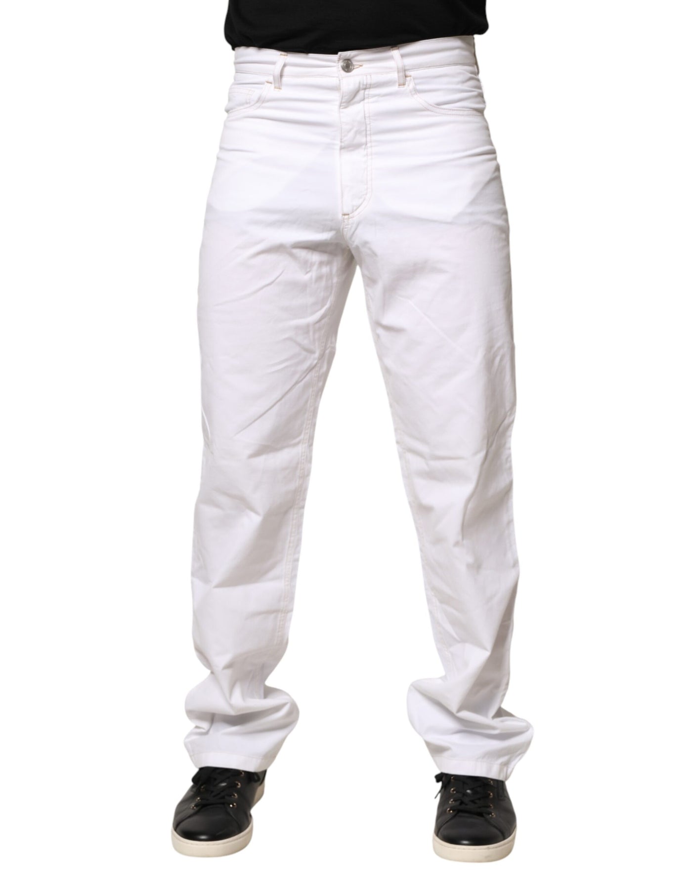 Fred Perry White Cotton Mid Waist Straight Men Denim Jeans