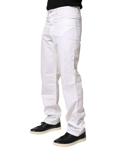 Fred Perry White Cotton Mid Waist Straight Men Denim Jeans