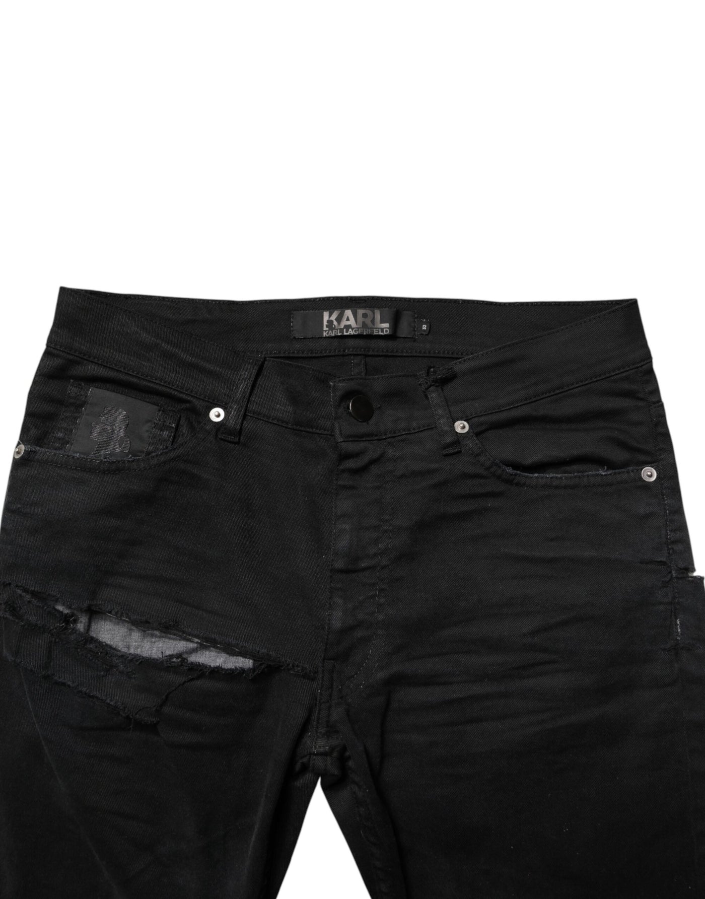 Karl Lagerfeld Black Tattered Men Skinny Denim Trouser Jeans