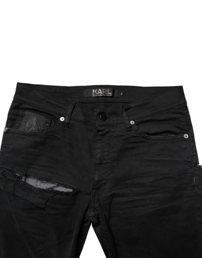 Karl Lagerfeld Black Tattered Men Skinny Denim Trouser Jeans