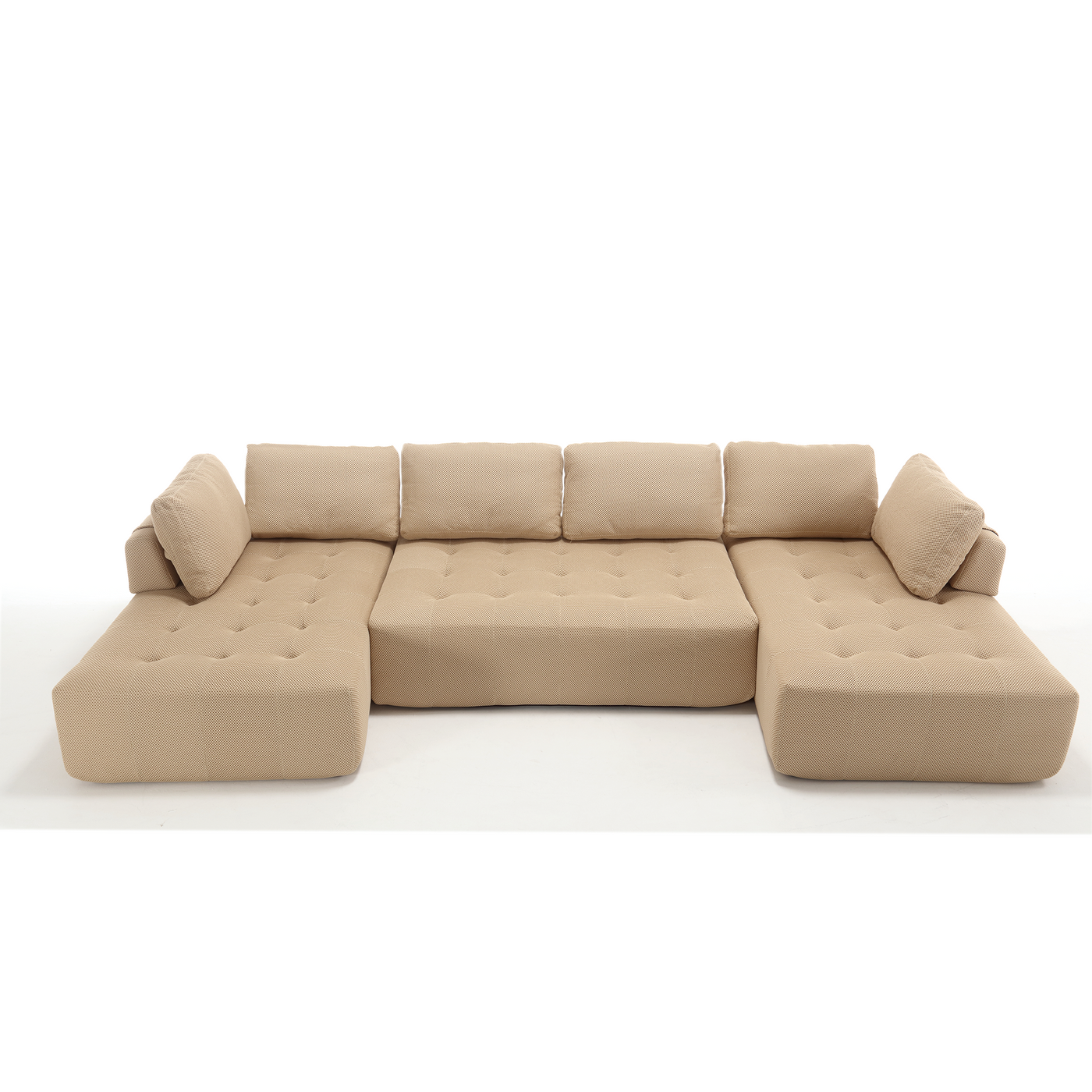 [NEW ARRIVED] [VIDEO PROVIDED]138.5 'Modular Combination Sofa, U-shaped Sofa, Living Room, Apartment, Upholstered ,6-seat Sofa, Free Combination Sofa (Mesh Fabric), Breathable Fabric, Khaki