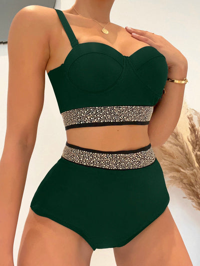 Bikini High Waist Sexy Steel Bracket Push up Split Swimsuit Bikini Black Swimsuit