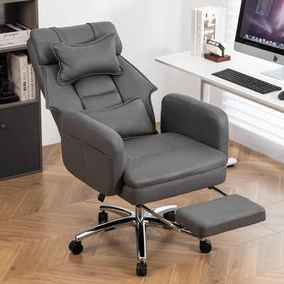 Swivel Ergonomic Office Chair, Technology Leather  High Back Office Chair with Lumbar Support Headrest, Sedentary Comfortable Boss Chair, 155° Reclining Computer Chair (Color : DARK GREY)