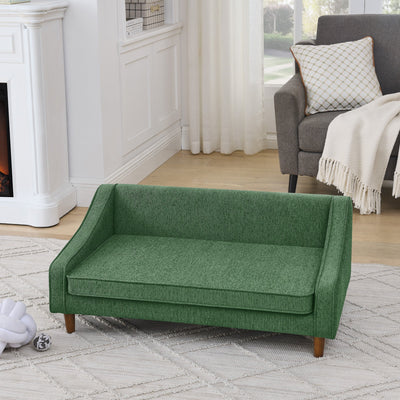 Modern Durable Elevated Dog Sofa Bed with Irregular Armrest Design, Comfortable Soft Green Pet Sofa, Foam Material