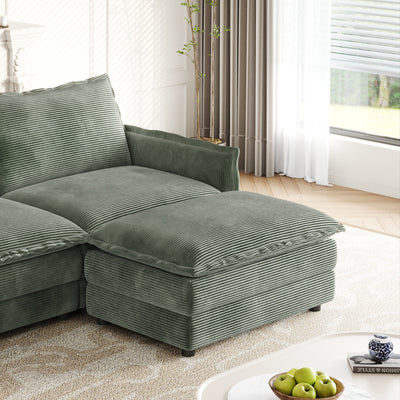 Corduroy Fabric 3-Seater Comfy Cloud Couch with 2 Movable Footrest for Living Room,Oversized Deep Seat U Shaped Couch Set, Upholstered Large Size Deep Seat 2-Seat Sofa with 3 cushions