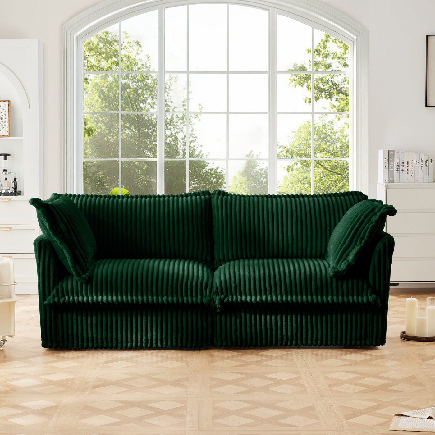 Modern Slipcovered 2-Seat Sofa Couches for Living Room, 2 Seater Sofa, Corduroy Deep Seat Sofa with Upholstered Cushion&Detachable Cover, Comfy Sofa Couch for Small Space, Apartment, Green Corduroy