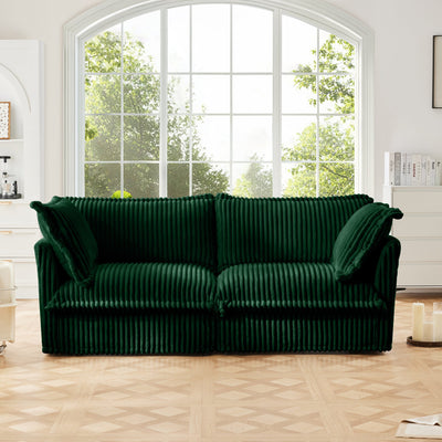 Modern Slipcovered 2-Seat Sofa Couches for Living Room, 2 Seater Sofa, Corduroy Deep Seat Sofa with Upholstered Cushion&Detachable Cover, Comfy Sofa Couch for Small Space, Apartment, Green Corduroy