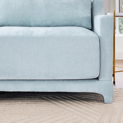 Stylish Four-Seater Sofa with Movable Ottoman in Sky Blue Chenille Fabric with Ergonomic Design