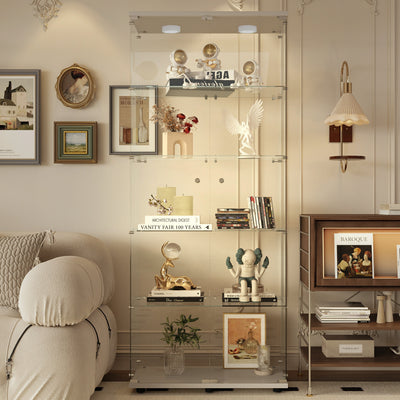 Tempered glass display cabinet,liquorcabinet,storagecabinet,filecabinet,with paipai lights,with locks,bottom equipped with adjustable feet,suitable for uneven,living room bedroom,corridor,office,white