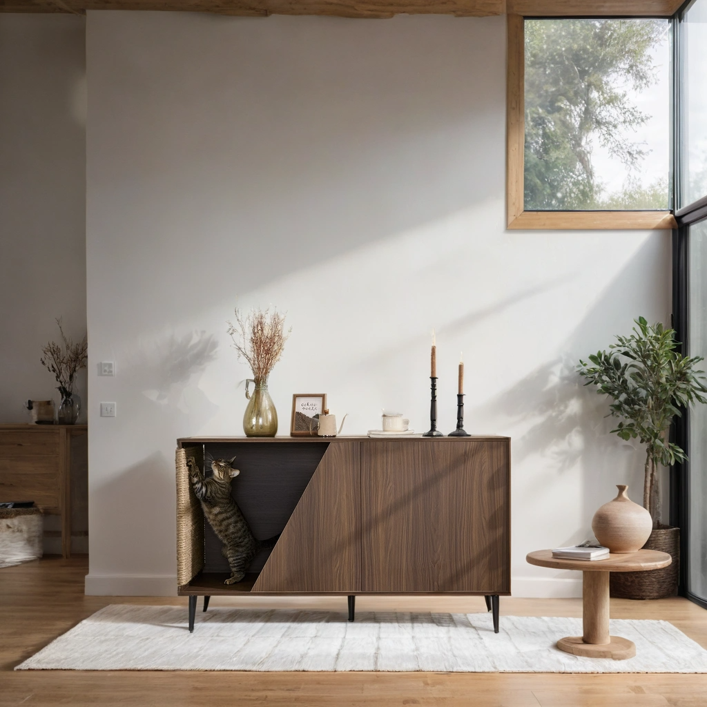 Furniture Style 2 in 1 Mid-century Modern Walnut Cabinet Side Table Design With Spring-loaded door Storage