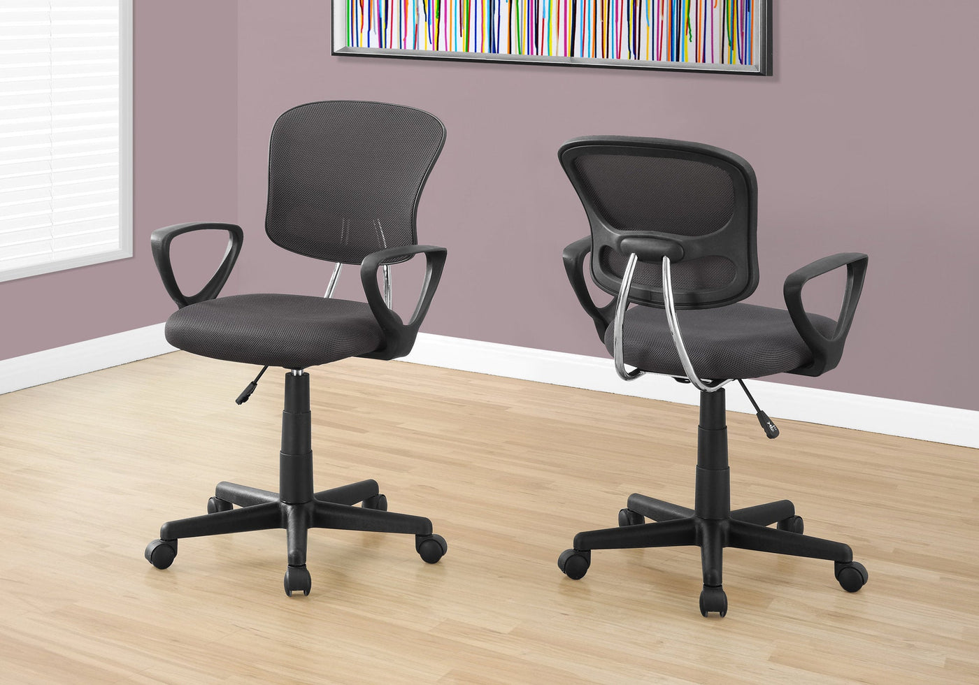 Office Chair, Adjustable Height, Swivel, Ergonomic, Armrests, Computer Desk, Work, Juvenile, Grey Mesh, Black Metal, Contemporary, Modern