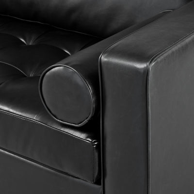 Mirod Mid-Century Modern PU Leather 3-Seat Sofa, Tufted Design, Solid Wood Legs, 2 Bolster Pillows, Comfortable Couch for Living Room & Home Office