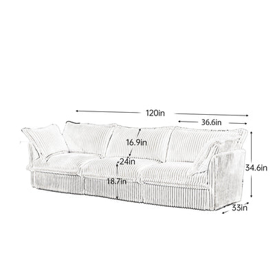 Slipcovered Sofa Couch, Modern 3 Seater Sofa with Suppleness Armrests,Deep Seat Sofa with Soft Multiple Big Pillows, Comfy Couch for Living Room, Apartment,Gray Corduroy Fabric