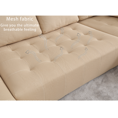 [NEW ARRIVED] [VIDEO PROVIDED]138.5 'Modular Combination Sofa, U-shaped Sofa, Living Room, Apartment, Upholstered ,6-seat Sofa, Free Combination Sofa (Mesh Fabric), Breathable Fabric, Khaki